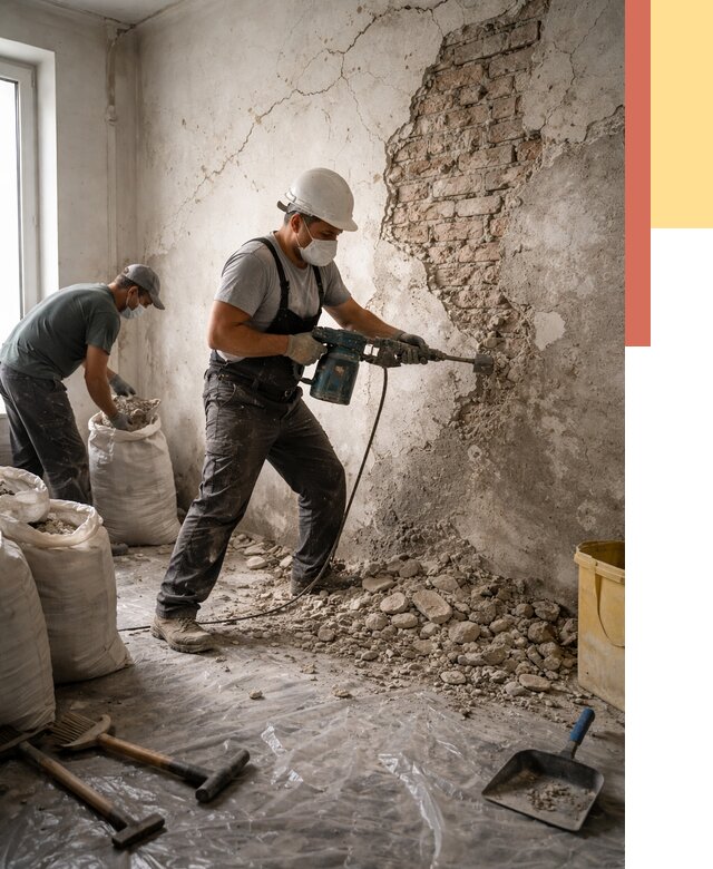 Демонтаж штукатурки со стен в Алексине от 7911 руб/м² — быстро и недорого | ОТДЕЛОЧНИК-Лкс