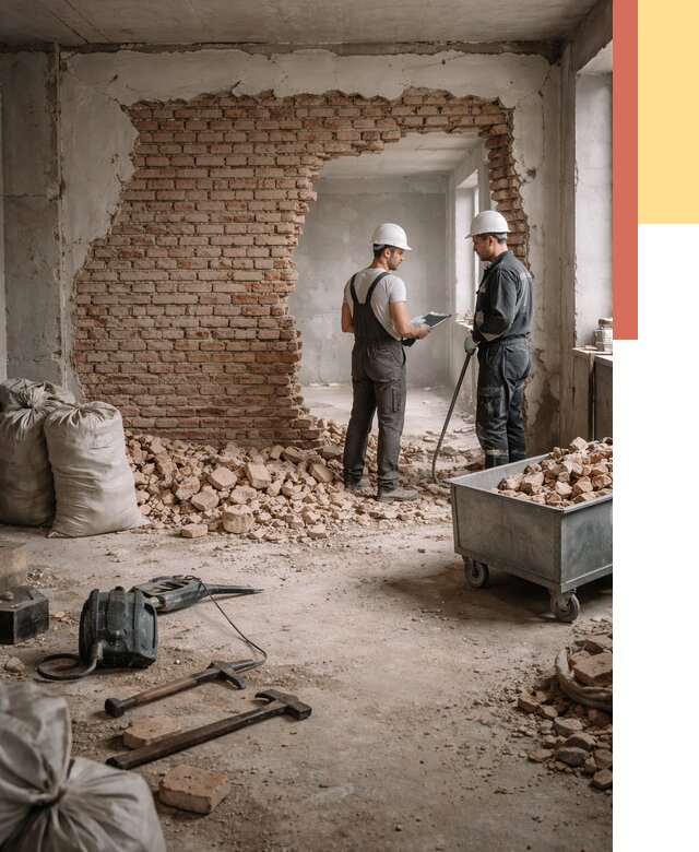 Демонтаж кирпичных стен в Алексине от 4615 руб. — быстро, недорого, под ключ | ОТДЕЛОЧНИК-Лкс