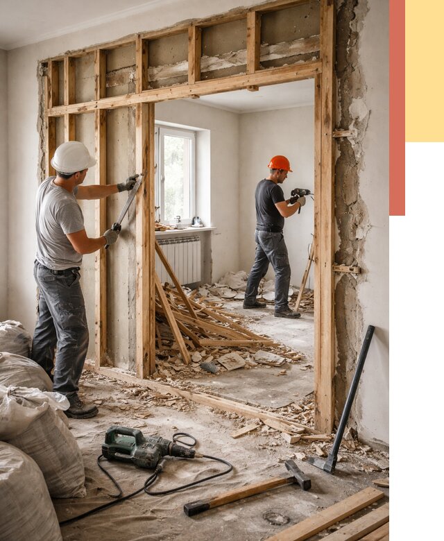 Демонтаж деревянных перегородок в Алексине от 3516 руб. — быстро и недорого | ОТДЕЛОЧНИК-Лкс