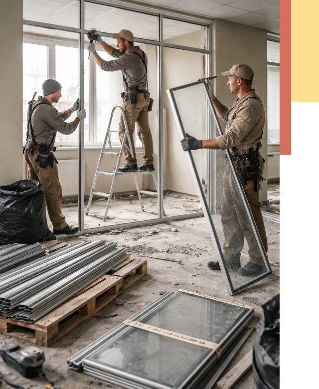 Демонтаж алюминиевых перегородок в Алексине от 4615 руб. — быстро и недорого | ОТДЕЛОЧНИК-Лкс