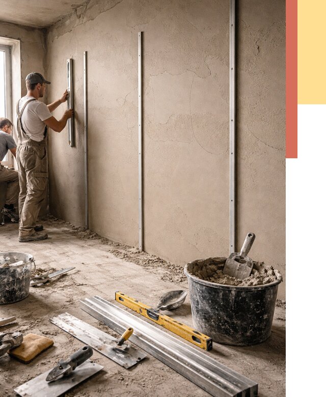 Штукатурка стен по маякам в Алексине от 6043 руб./м² — выравнивание под ключ | ОТДЕЛОЧНИК-Лкс