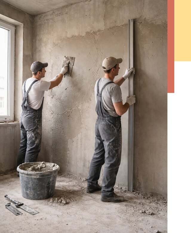 Штукатурка бетонных стен в Алексине от 4945 руб/м² — качественно и быстро | ОТДЕЛОЧНИК-Лкс