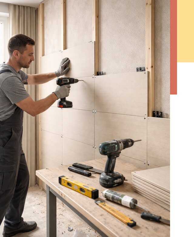 Монтаж МДФ панелей на стены в Алексине от 1374 руб. под ключ | ОТДЕЛОЧНИК-Лкс