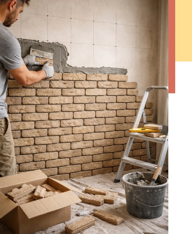 Монтаж декоративного кирпича в Алексине от 3516 руб./м² — быстро и недорого | ОТДЕЛОЧНИК-Лкс