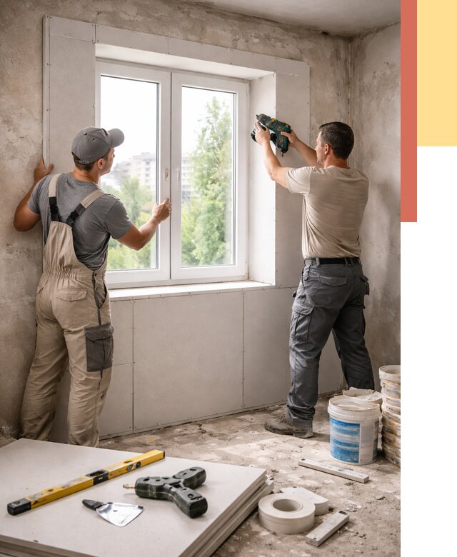 Монтаж откосов из гипсокартона в Алексине от 4945 руб. под ключ | ОТДЕЛОЧНИК-Лкс