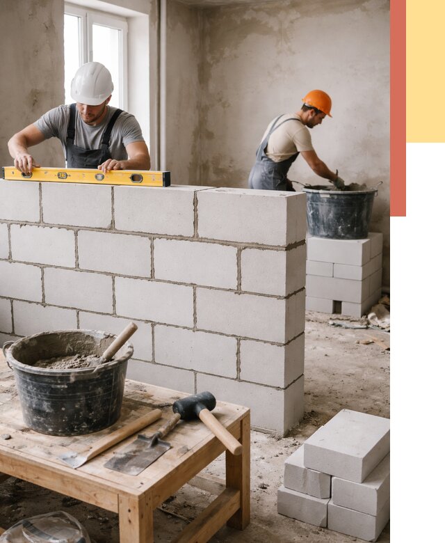 Кладка перегородок из газобетона в Алексине от 3516 руб. под ключ | ОТДЕЛОЧНИК-Лкс