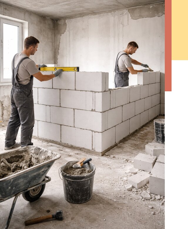 Кладка перегородок из ПГП в Алексине от 2747 руб./м2 — монтаж и возведение под ключ | ОТДЕЛОЧНИК-Лкс