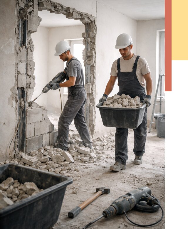 Демонтаж блоковых перегородок в Алексине от 4121 руб. — быстро и недорого | ОТДЕЛОЧНИК-Лкс