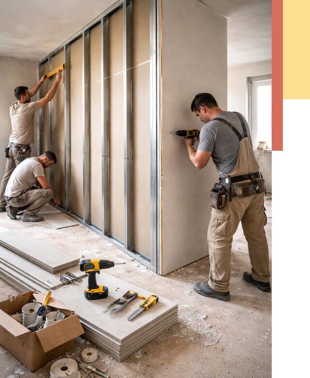 Монтаж однослойной перегородки из гипсокартона в Алексине от 714 руб. | ОТДЕЛОЧНИК-Лкс