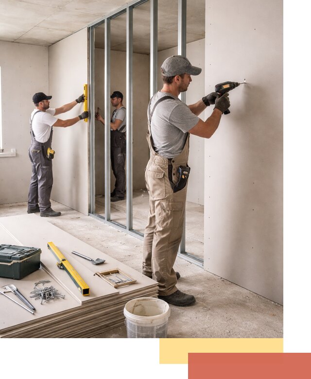 Однослойная перегородка из гипсокартона в Алексине под ключ, монтаж и отделка