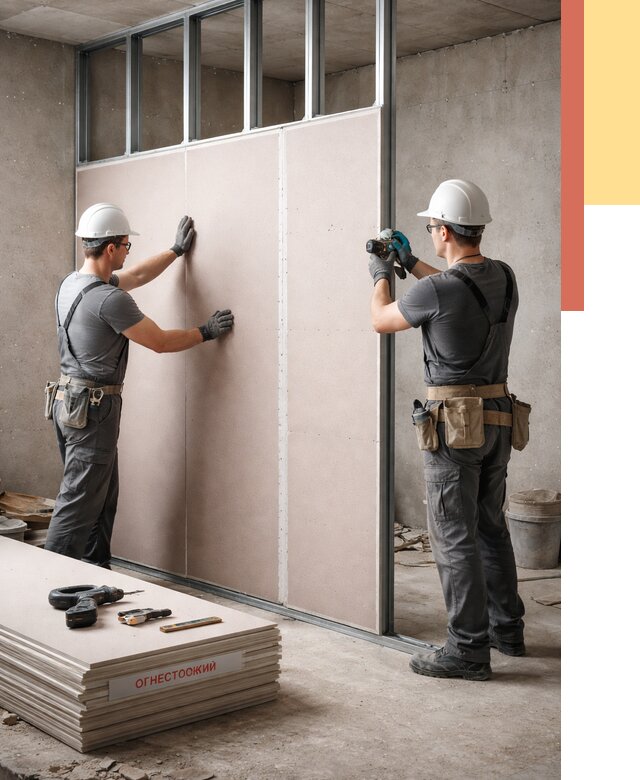 Перегородка из огнестойкого гипсокартона в Алексине от 2033 руб. под ключ | ОТДЕЛОЧНИК-Лкс
