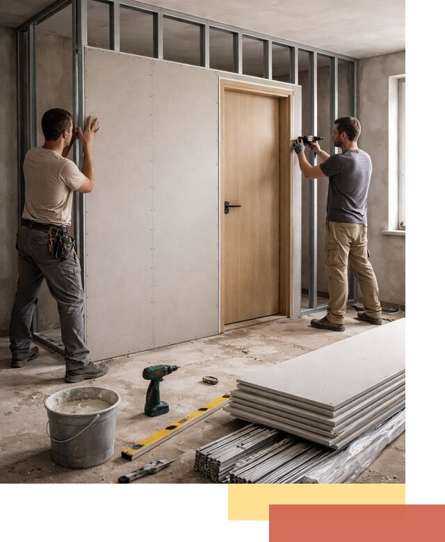 Перегородка из гипсокартона с дверью под ключ в Алексине