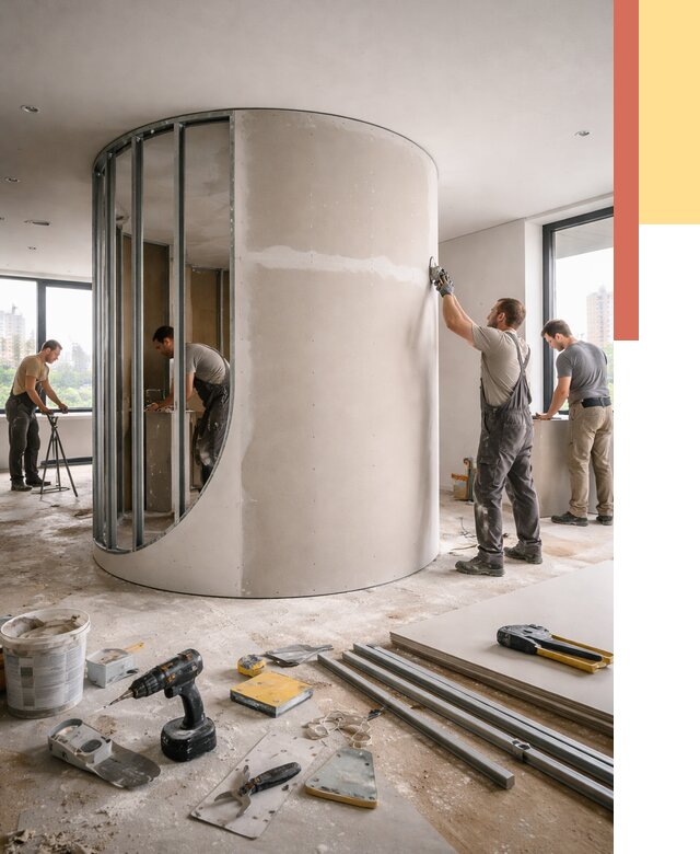 Радиусная перегородка из гипсокартона в Алексине от 3187 руб. под ключ | ОТДЕЛОЧНИК-Лкс