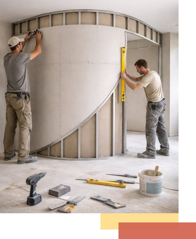 Радиусная перегородка из гипсокартона в Алексине под ключ