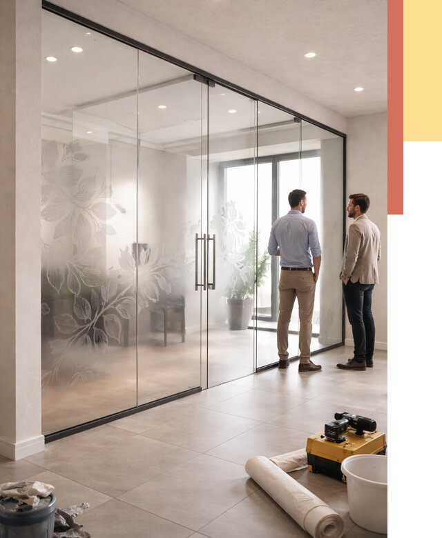 Стеклянные перегородки с рисунком в Алексине от 13735 руб. монтаж и нанесение | ОТДЕЛОЧНИК-Лкс