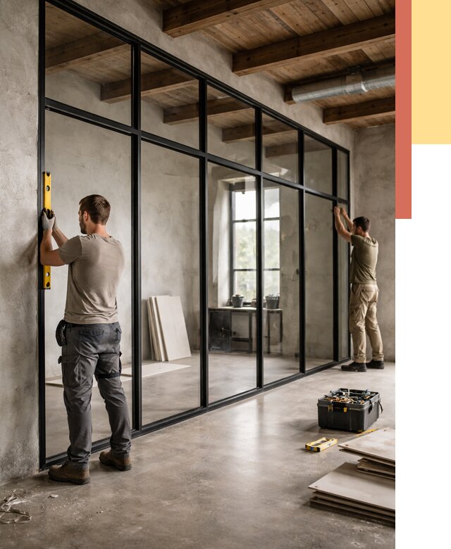 Стеклянные перегородки лофт в Алексине от 11537 руб. под ключ | ОТДЕЛОЧНИК-Лкс