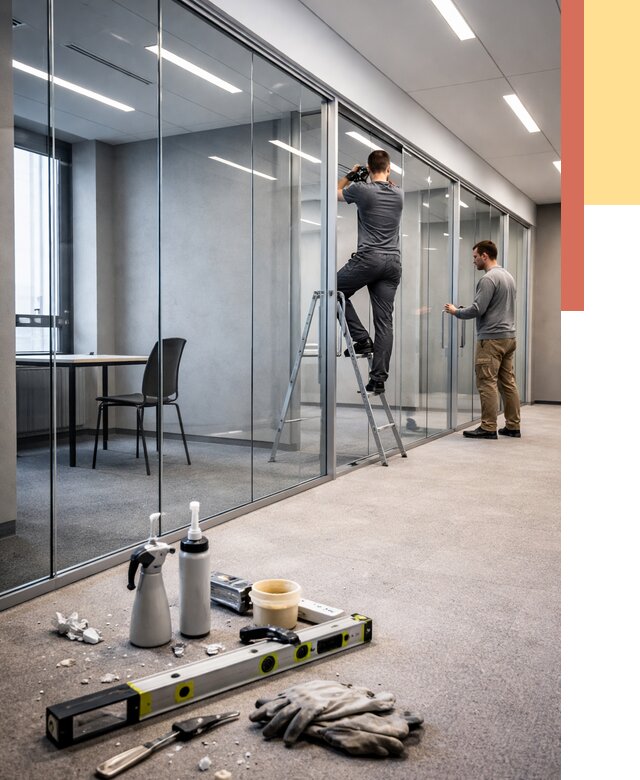 Стеклянные офисные перегородки в Алексине от 9340 руб. — монтаж и установка | ОТДЕЛОЧНИК-Лкс