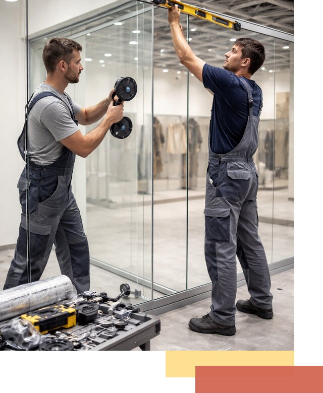 Стеклянные перегородки для магазинов в Алексине — монтаж и установка