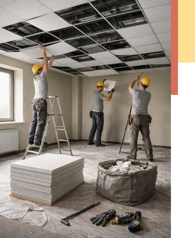 Демонтаж потолка Армстронг в Алексине от 4945 руб. быстро и недорого | ОТДЕЛОЧНИК-Лкс