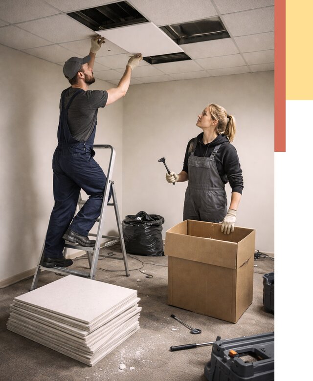 Демонтаж потолочной плитки в Алексине от 4945 руб. быстро и недорого | ОТДЕЛОЧНИК-Лкс