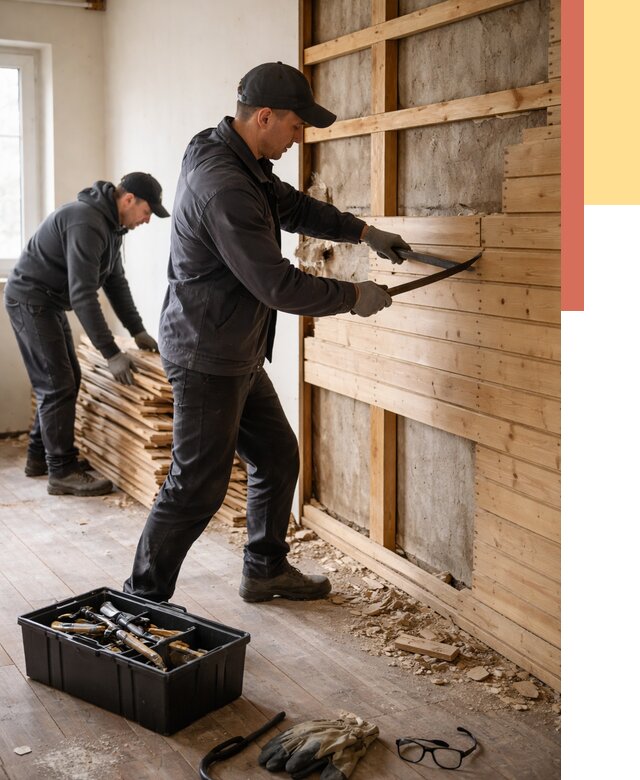 Демонтаж вагонки в Алексине от 4175 руб/м2 — быстро и недорого | ОТДЕЛОЧНИК-Лкс