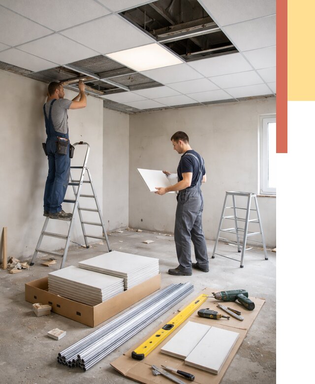 Монтаж потолка армстронг в Алексине от 4945 руб/м2 — быстрая установка под ключ | ОТДЕЛОЧНИК-Лкс