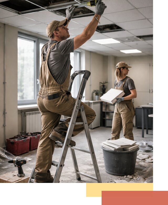 Ремонт потолка Армстронг и замена плит в Алексине