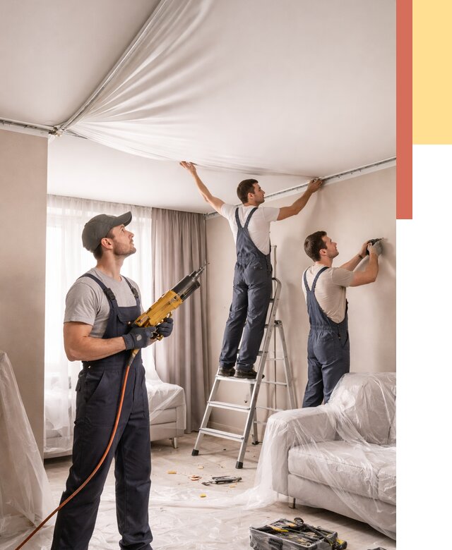 Установка натяжного потолка в Алексине от 4945 руб. | Быстро и недорого — ОТДЕЛОЧНИК-Лкс