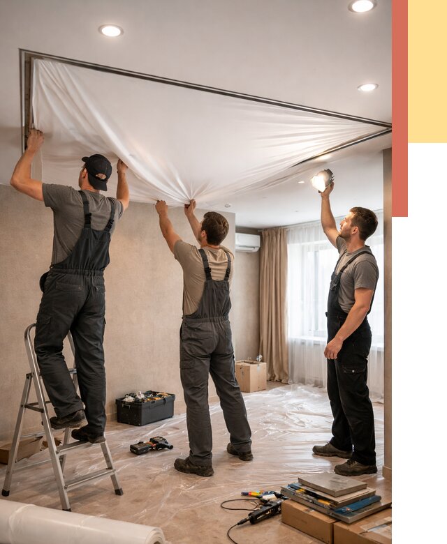 Монтаж ПВХ натяжного потолка в Алексине от 3846 руб. под ключ | ОТДЕЛОЧНИК-Лкс