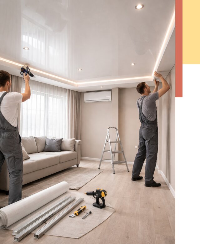 Монтаж глянцевого натяжного потолка в Алексине от 824 руб. под ключ | ОТДЕЛОЧНИК-Лкс