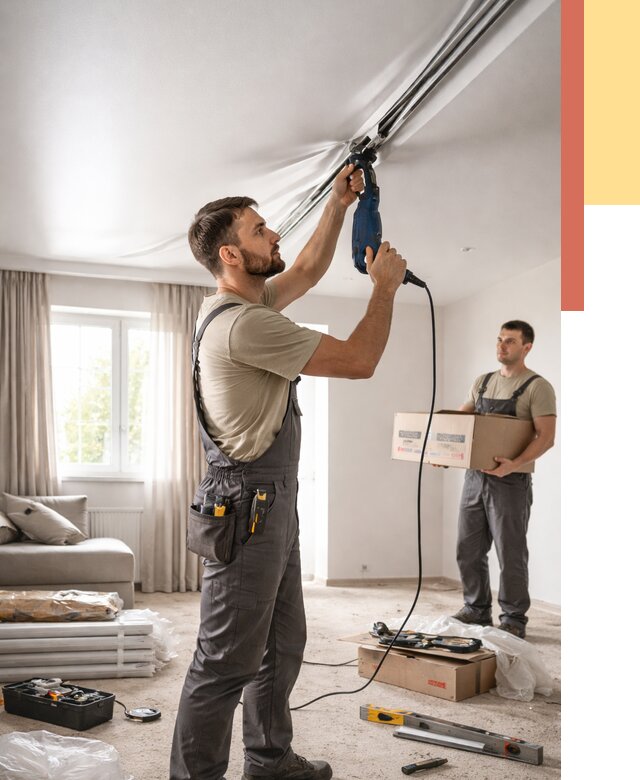 Монтаж сатинового натяжного потолка в Алексине от 3846 руб. | Быстро, недорого — ОТДЕЛОЧНИК-Лкс