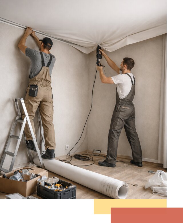 Монтаж цветного натяжного потолка в Алексине за один день