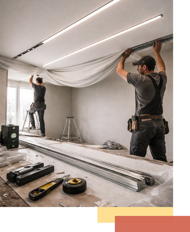 Монтаж натяжных потолков со световыми линиями в Алексине