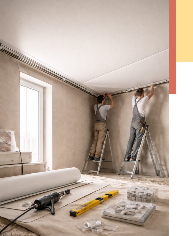 Монтаж натяжного потолка в спальне в Алексине от 4175 руб. под ключ | ОТДЕЛОЧНИК-Лкс