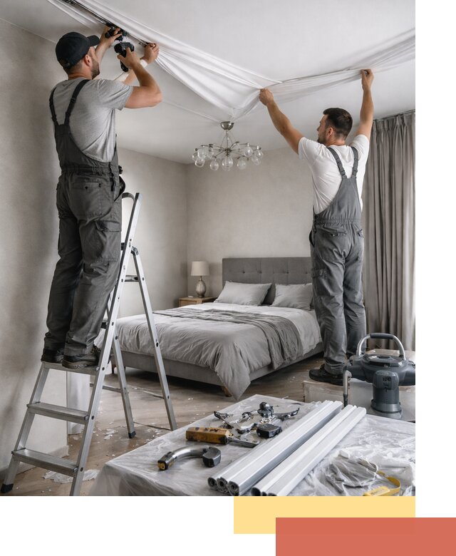 Монтаж натяжного потолка в спальне в Алексине