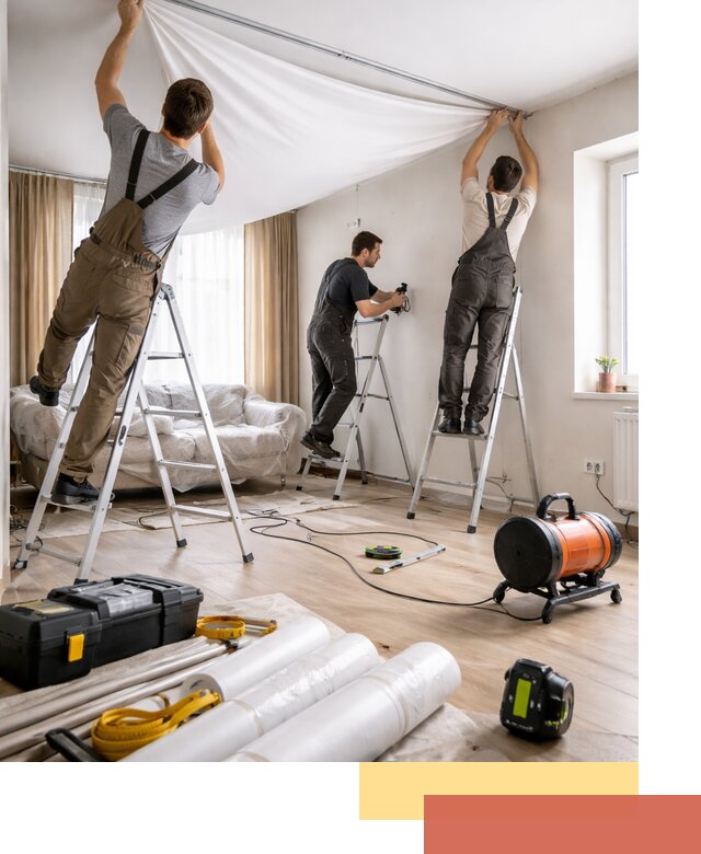 Монтаж натяжного потолка в гостиной в Алексине