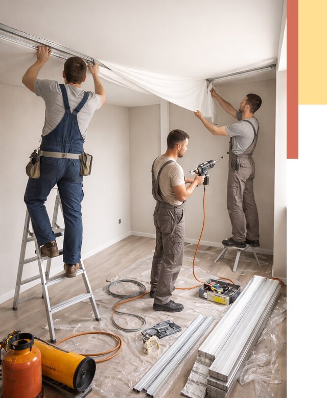 Монтаж натяжного потолка в студии в Алексине от 6043 руб. — быстро и недорого | ОТДЕЛОЧНИК-Лкс