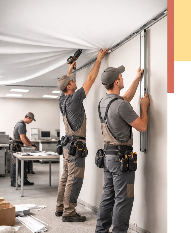 Монтаж натяжного потолка в офисе в Алексине от 494 руб/м² — быстро и недорого | ОТДЕЛОЧНИК-Лкс