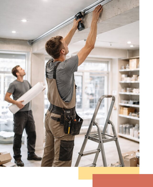 Монтаж натяжных потолков в магазине в Алексине