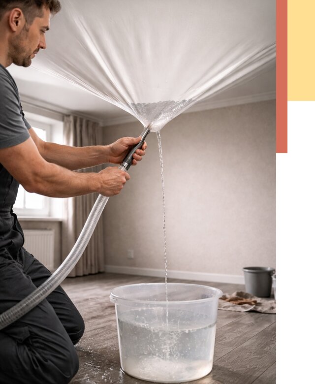 Слив воды с натяжного потолка в Алексине от 2747 руб. быстро и недорого | ОТДЕЛОЧНИК-Лкс