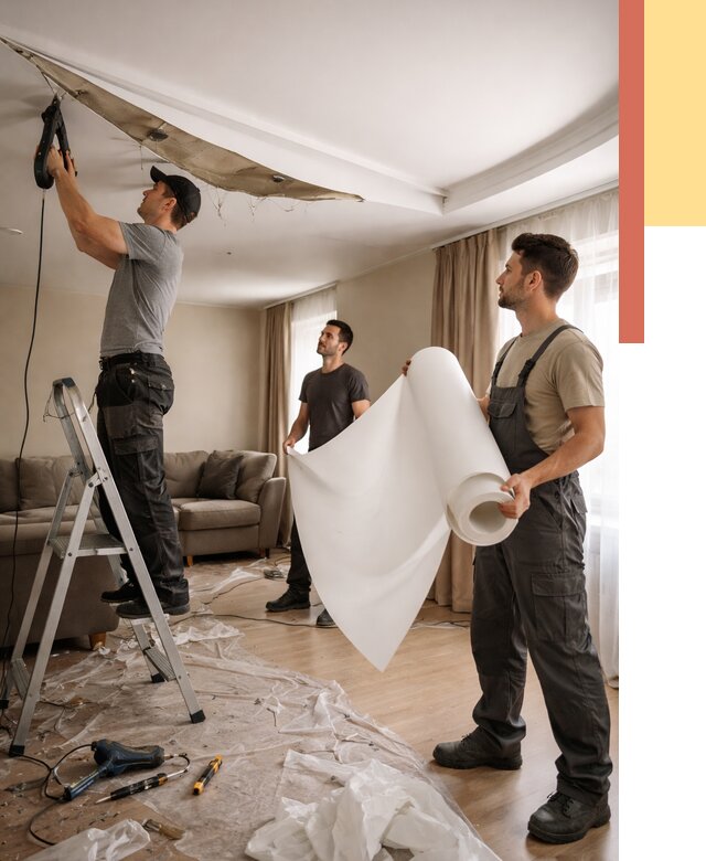 Замена полотна натяжного потолка в Алексине от 10439 руб. быстро и недорого | ОТДЕЛОЧНИК-Лкс