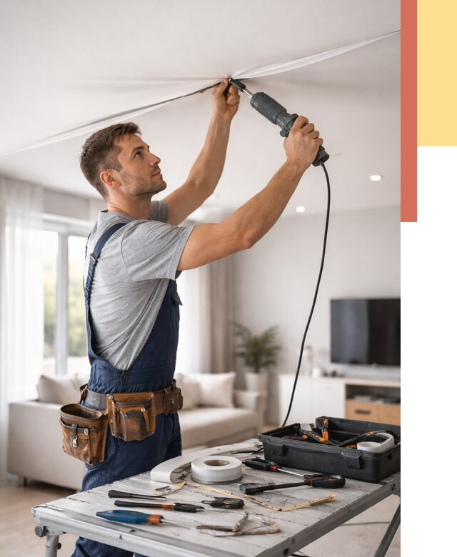 Ремонт натяжных потолков в Алексине от 10439 руб. под ключ — ОТДЕЛОЧНИК-Лкс