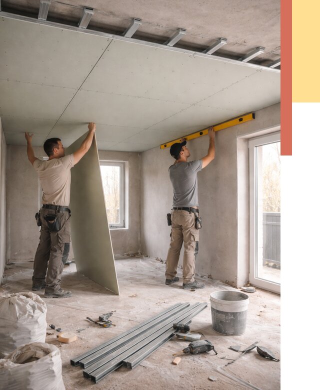 Одноуровневый потолок из гипсокартона в Алексине от 824 руб. — монтаж под ключ | ОТДЕЛОЧНИК-Лкс