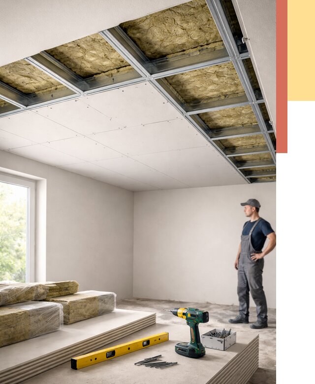 Звукоизоляция потолка ГКЛ в Алексине от 1044 руб. — монтаж под ключ | ОТДЕЛОЧНИК-Лкс